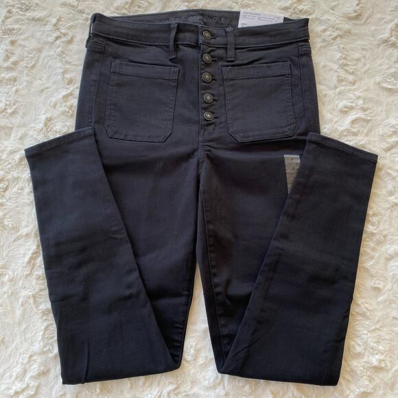 American Eagle Super Hi-Rise Jegging Jeans Size 8 Black Next Level Stretch Denim - Picture 1 of 10